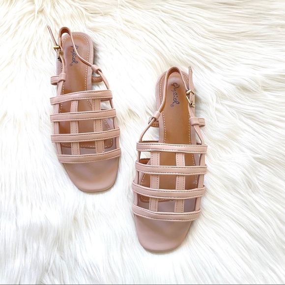 Nude strappy square toe sandals slingback - Picture 3 of 9